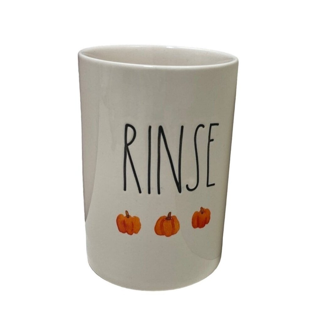 Rae Dunn Ceramic Rinse Cup/ Toothbrush‎ Holder With Pumpkin Design NWOT
